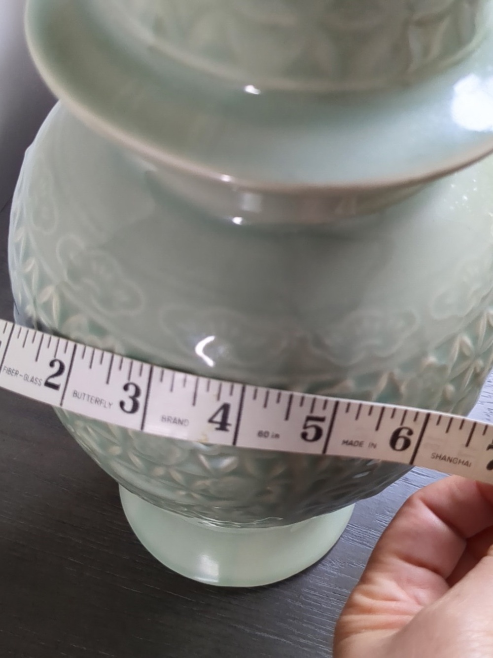 Wildwood Home Celadon Glazed Ginger Jar Lamp Base w/ Floral Fauna Engraving - Picture 12 of 13